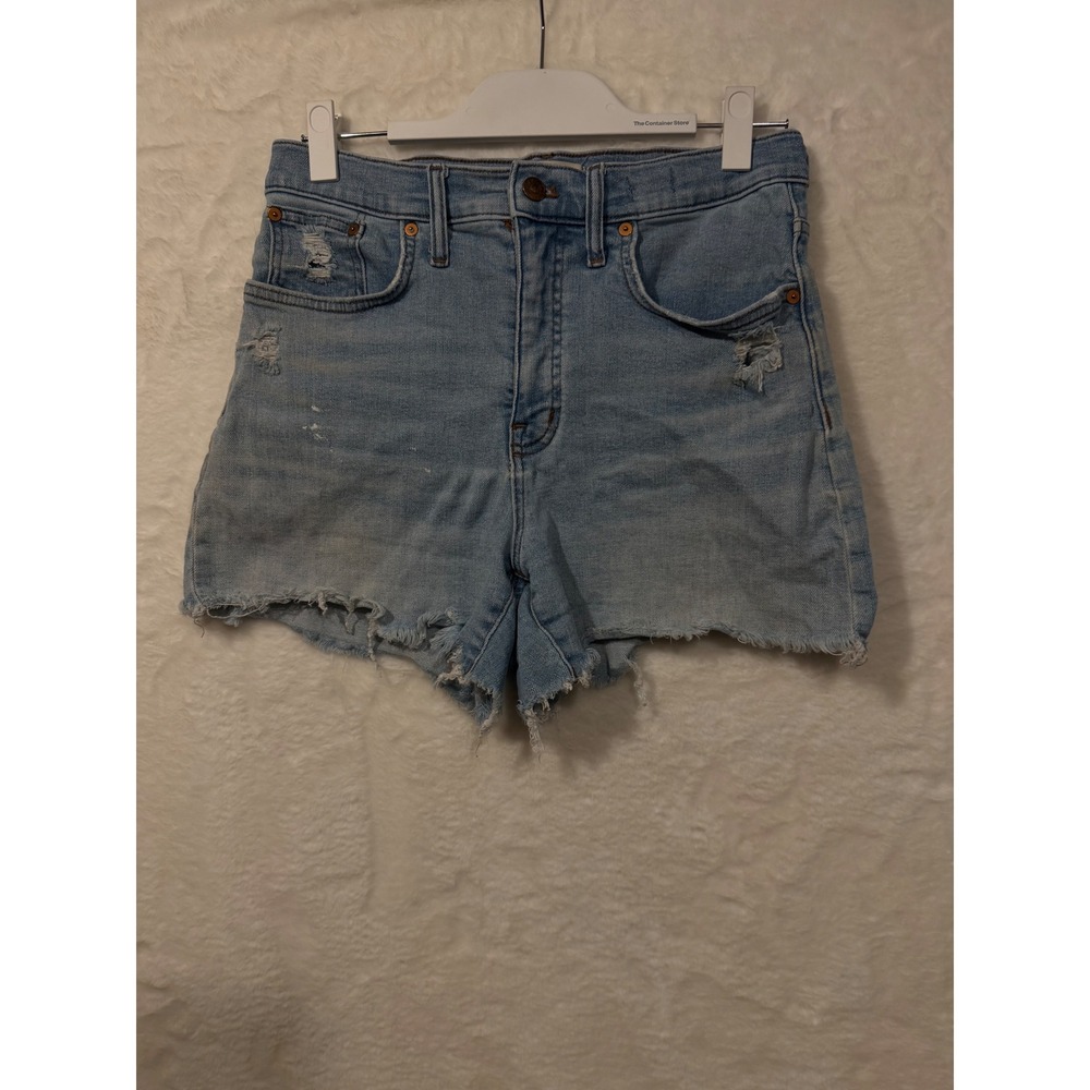 Madewell High-Rise Denim Shorts Womens 29 Light Wash Distressed Raw Hem‎ Blue